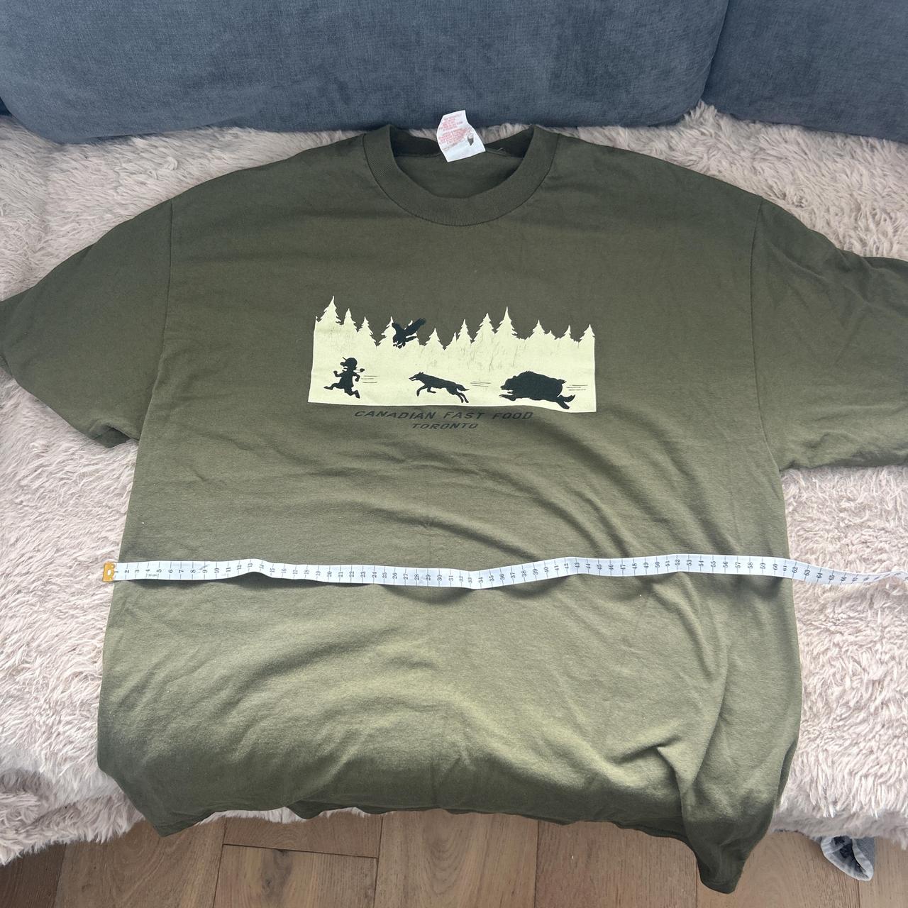 Vintage Canadian Fast Food Toronto T-Shirt – Made in Canada | Olive Green Graphic Tee | Funny Wilderness Moose Bear Print | XL