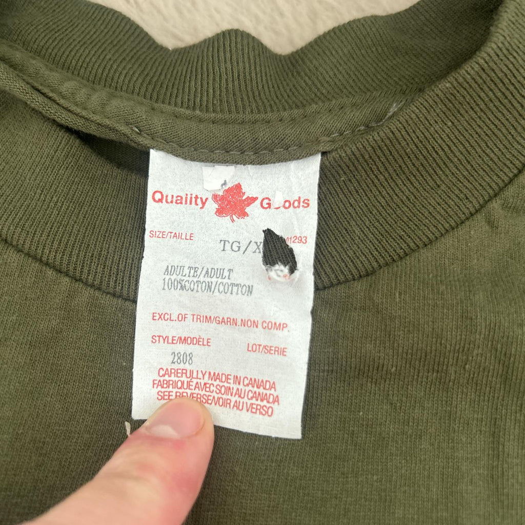 Vintage Canadian Fast Food Toronto T-Shirt – Made in Canada | Olive Green Graphic Tee | Funny Wilderness Moose Bear Print | XL