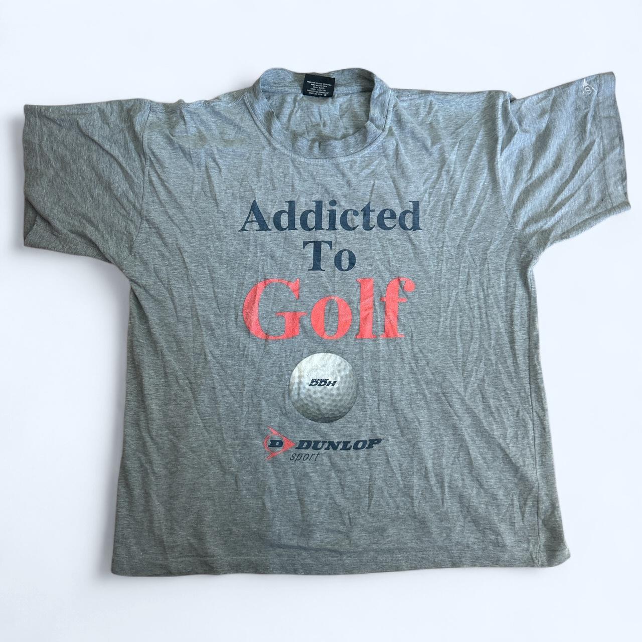 Vintage Dunlop “Addicted to Golf” T-Shirt – Grey Cotton Tee | XL | 90s Sports Graphic Golf Shirt