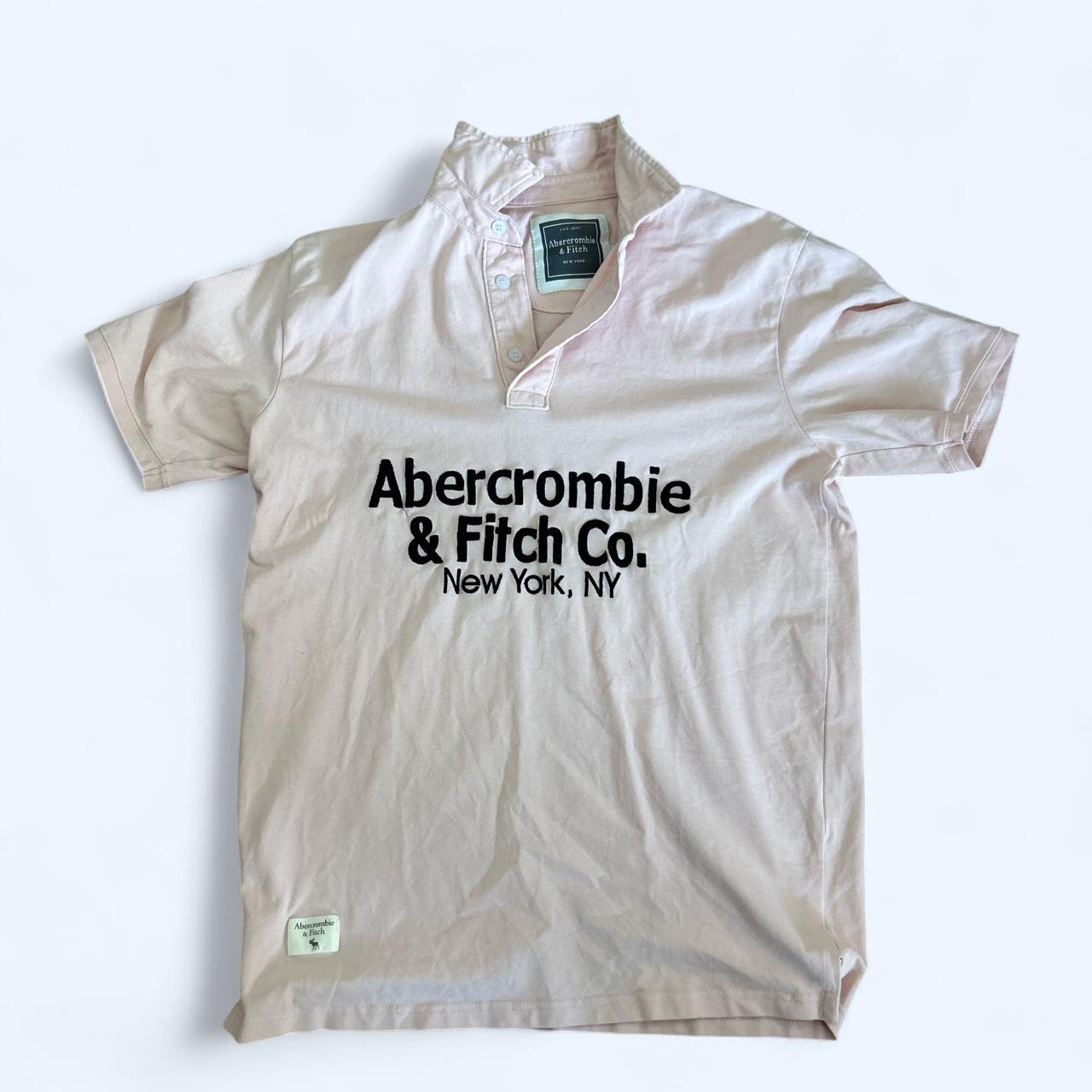 Abercrombie & Fitch Co. Henley T-Shirt – Light Pink Logo Tee | Vintage Y2K Prep Style | New York Graphic Shirt