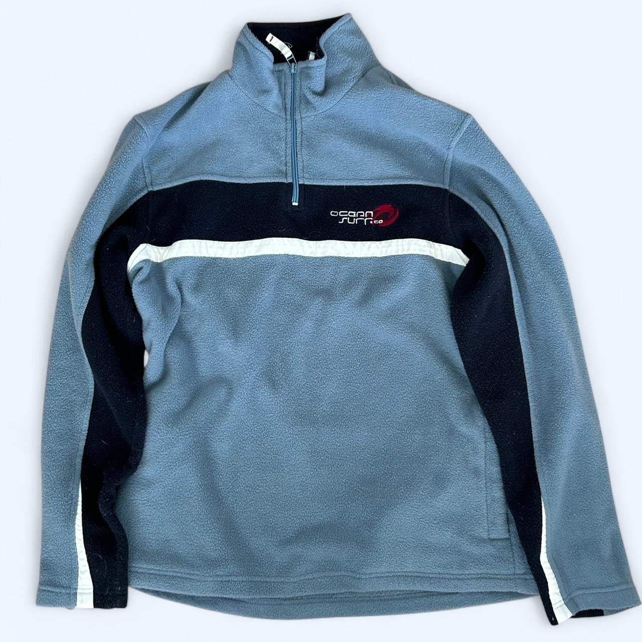 Vintage Ocean Surf Co Fleece – Blue & Navy 1/4 Zip Pullover | Y2K Outdoor Surf Jacket | Retro Polar Fleece Jumper